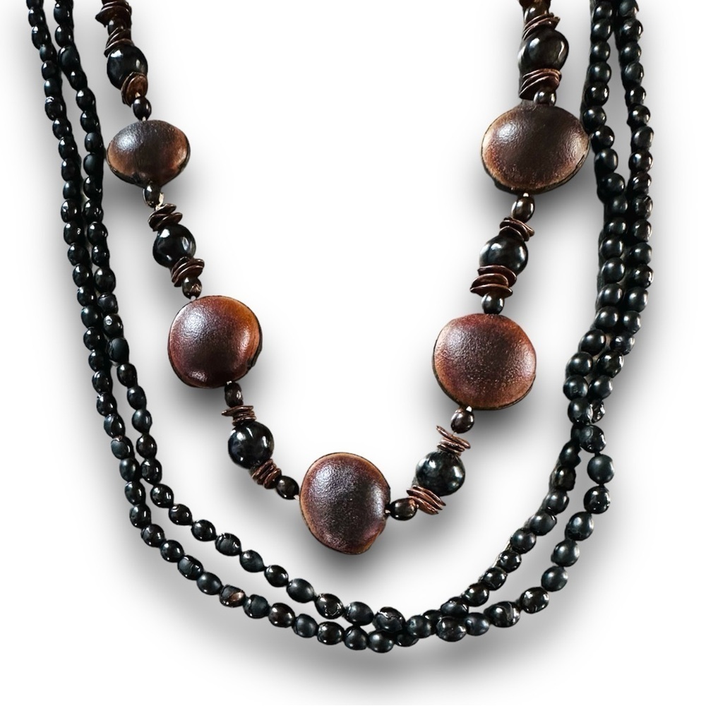 Vintage Handmade Multi strand African Natural Brown Seed Bead necklaces Africa